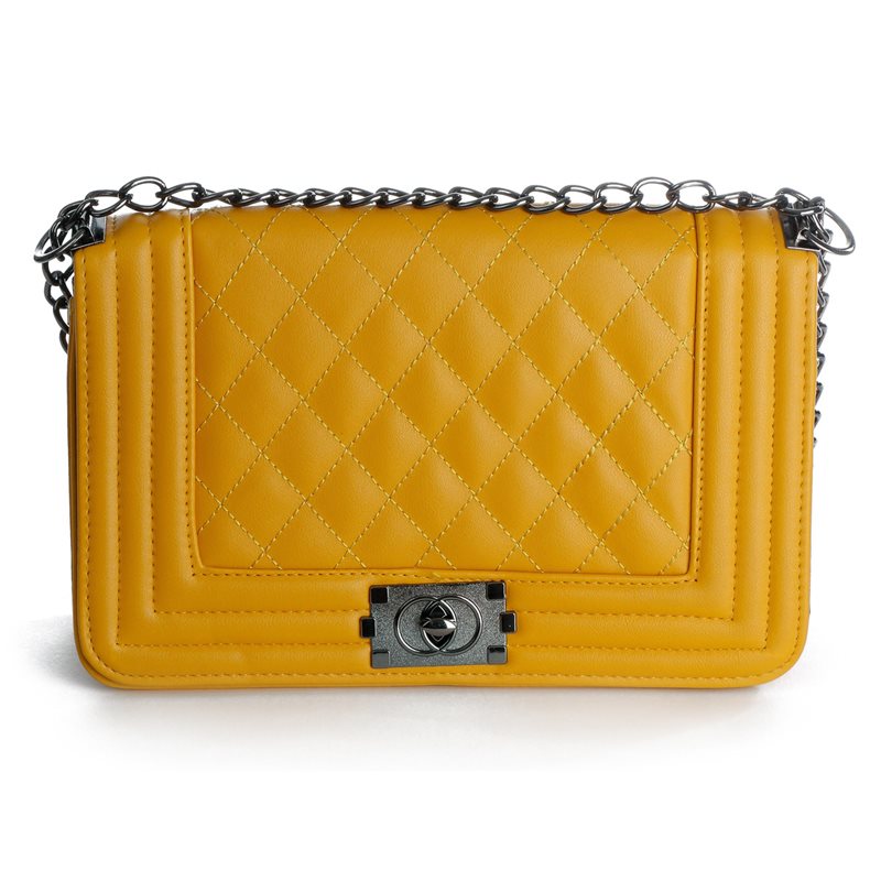 Torebka Damska Pikowana Chanelka Musztarda