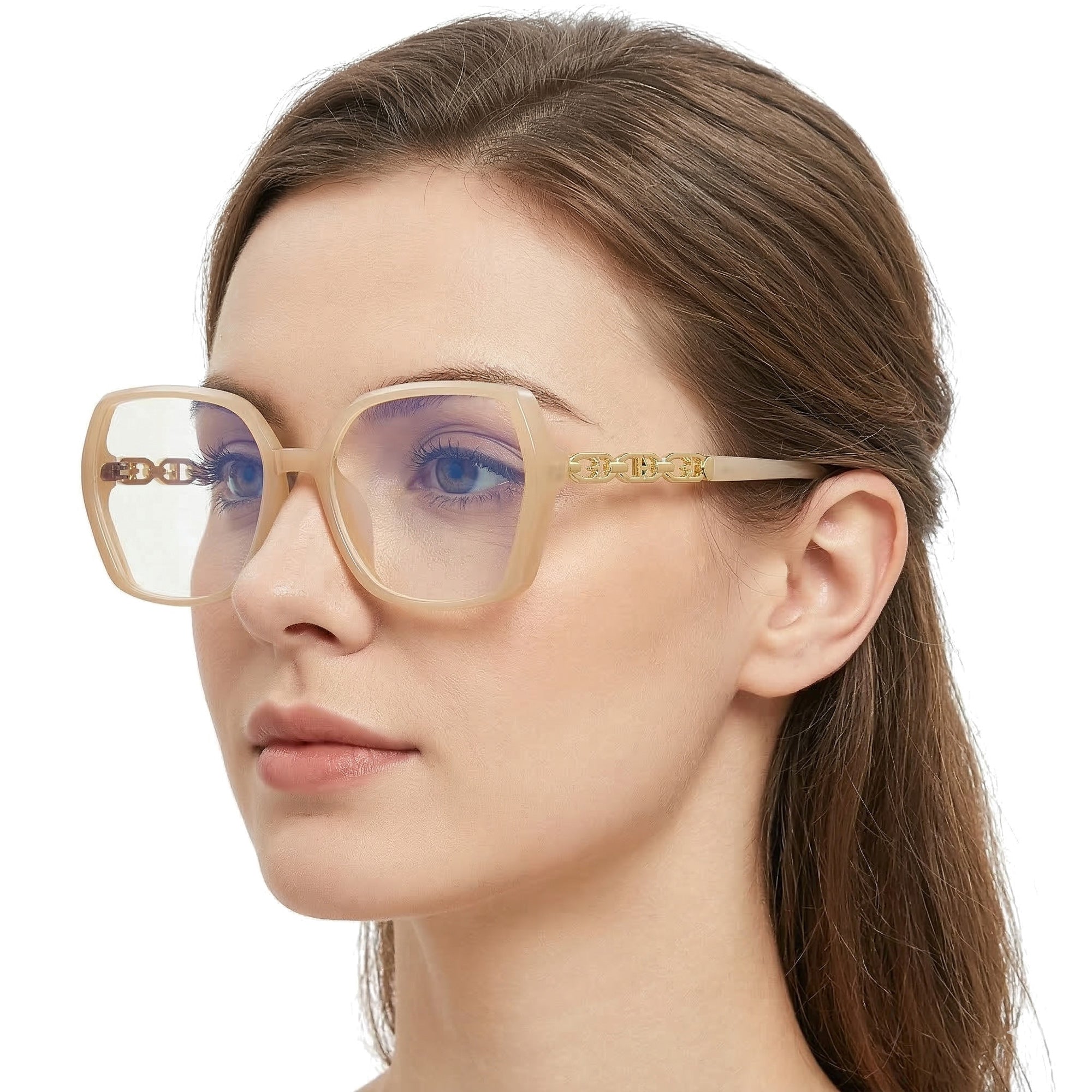 AURIA damskie okulary beżowe kwadratowe zerówki MORAMO