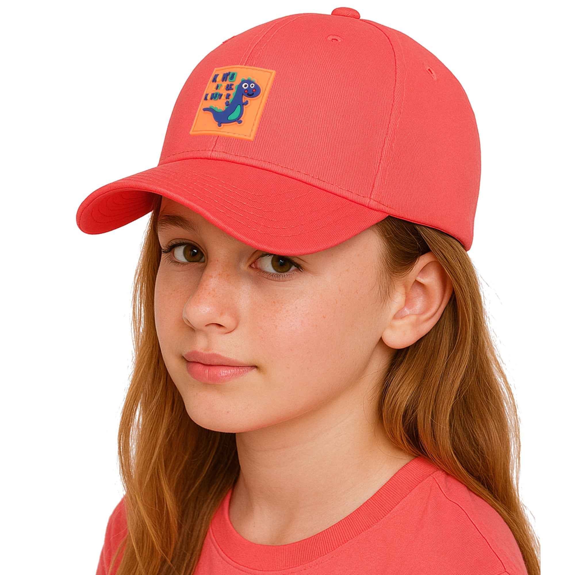 DINO CORAL czerwona dziecięca czapka z daszkiem snapback MORAMO