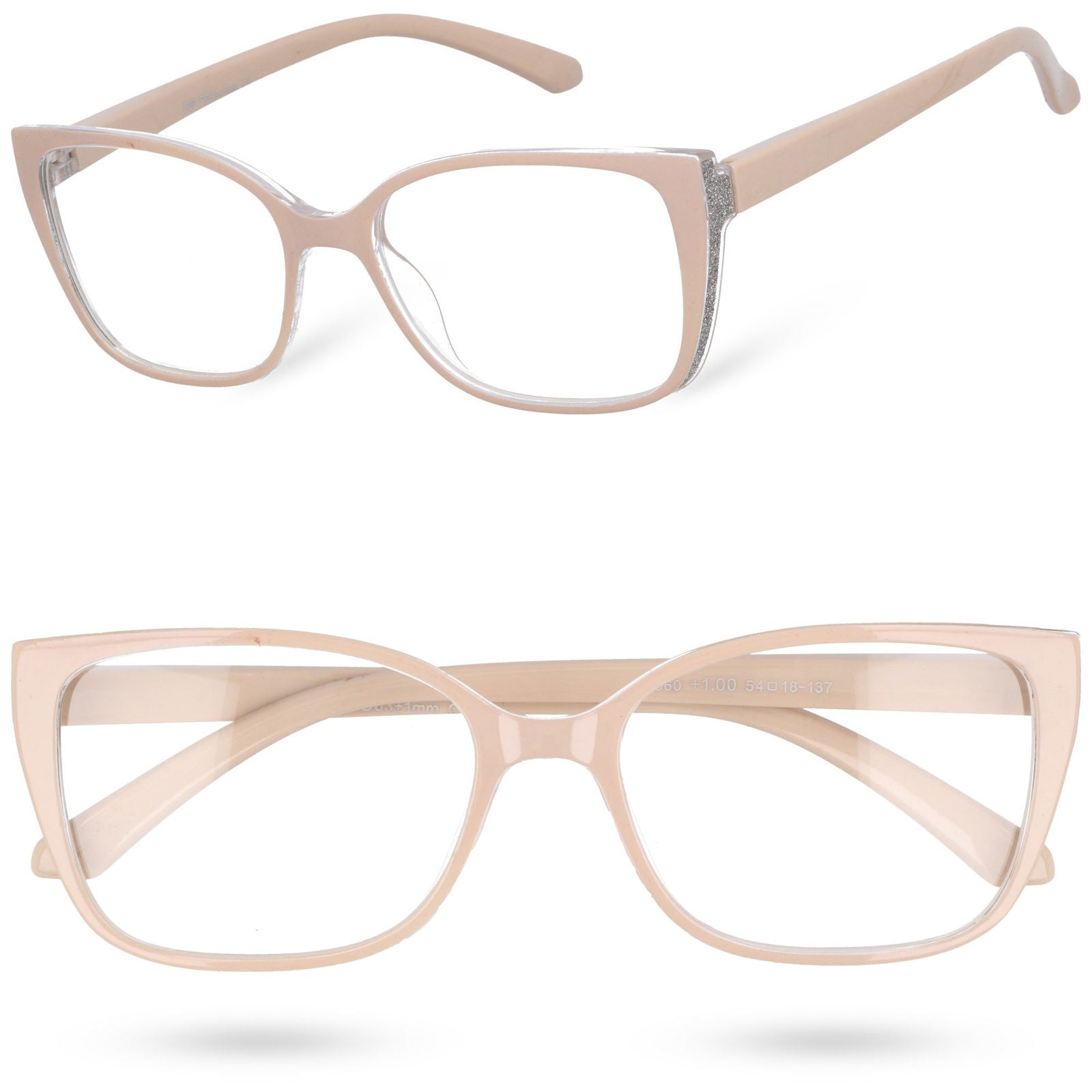 LADY PLUS damskie okulary korekcyjne beżowe kocie oczy MORAMO