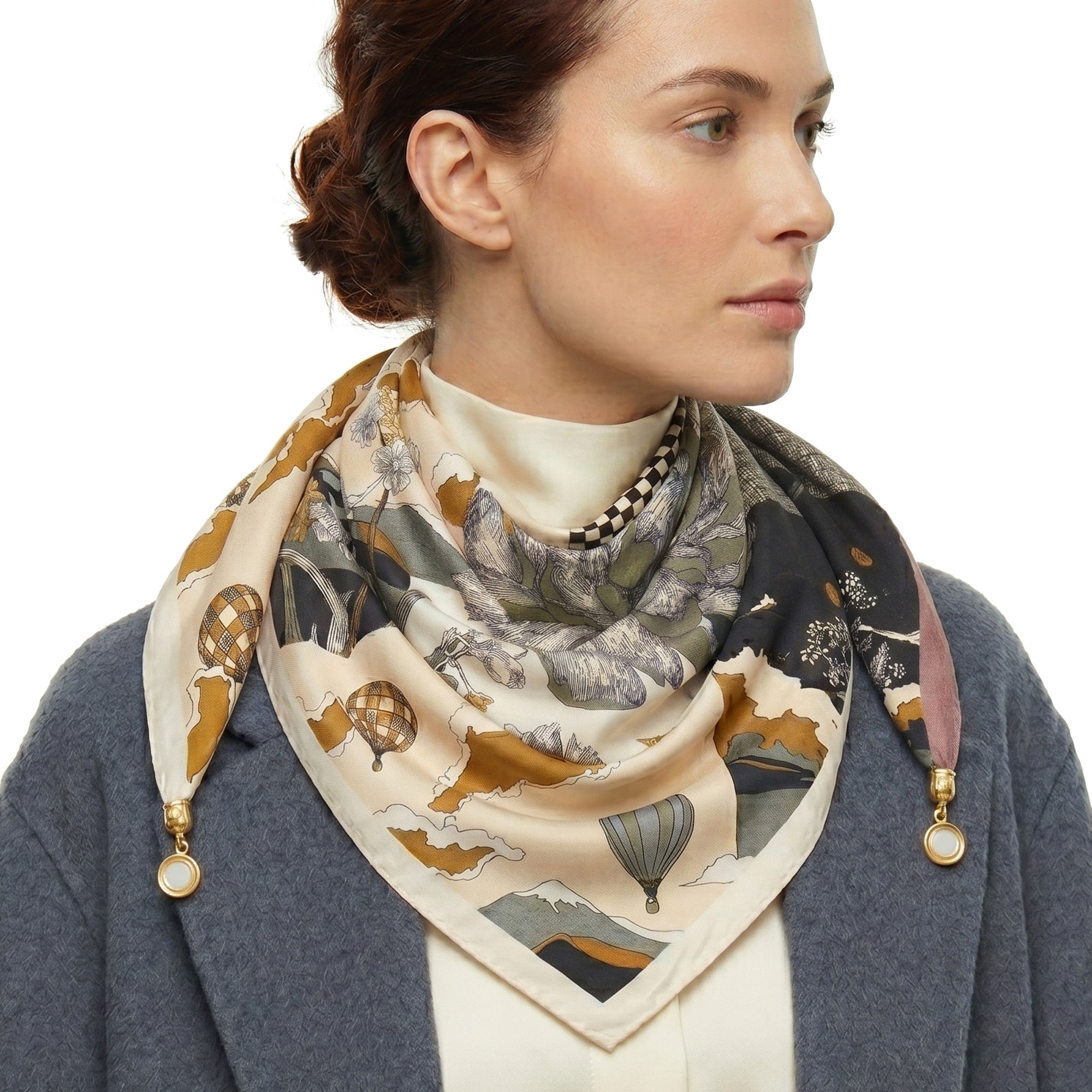 LUNA beżowa apaszka z zapięciem magnetycznym 68x68 MORAMO