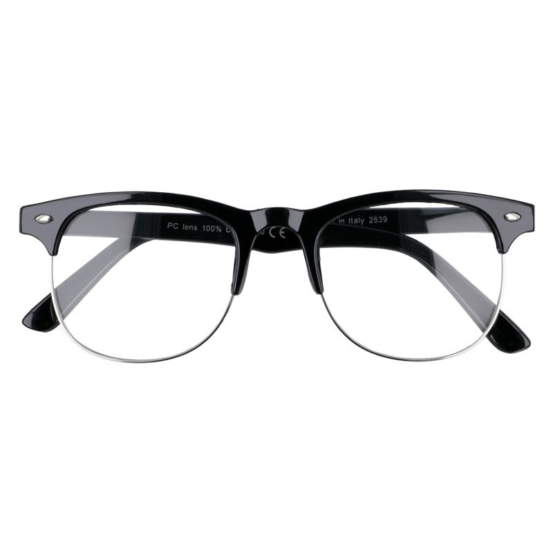 VENO POŁYSK czarne okulary zerówki unisex clubmaster MORAMO