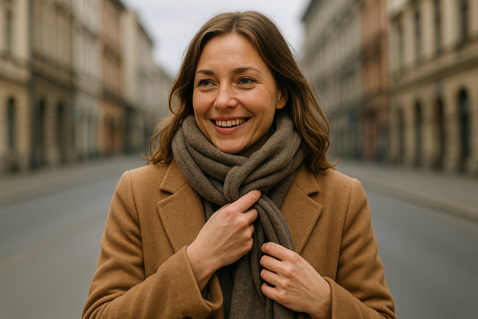 Wiązanie szalika do płaszcza damskiego