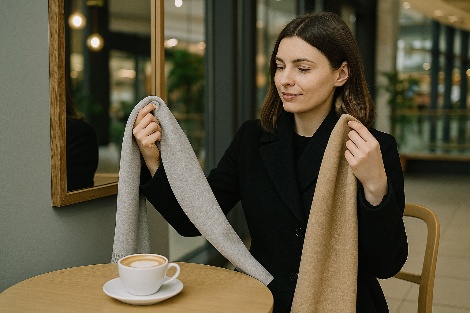 Szal do czarnego płaszcza lub kurtki