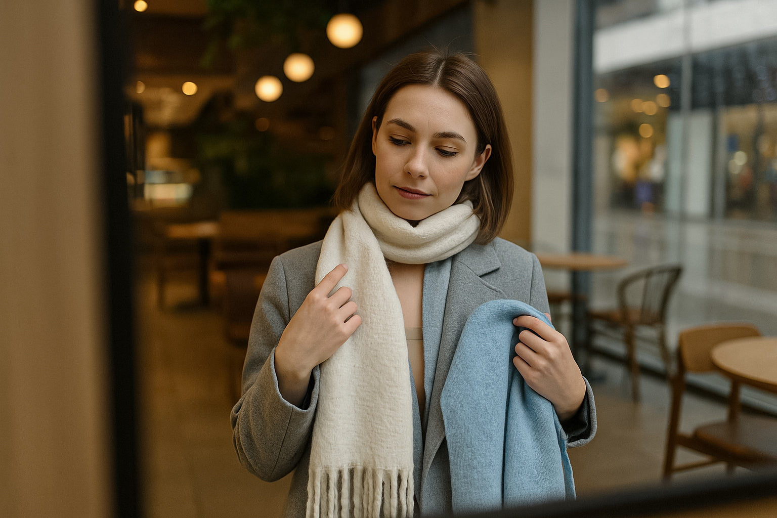 Szal do szarego płaszcza