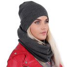Komplet czapka i komin WARM DUET DARK GRAY