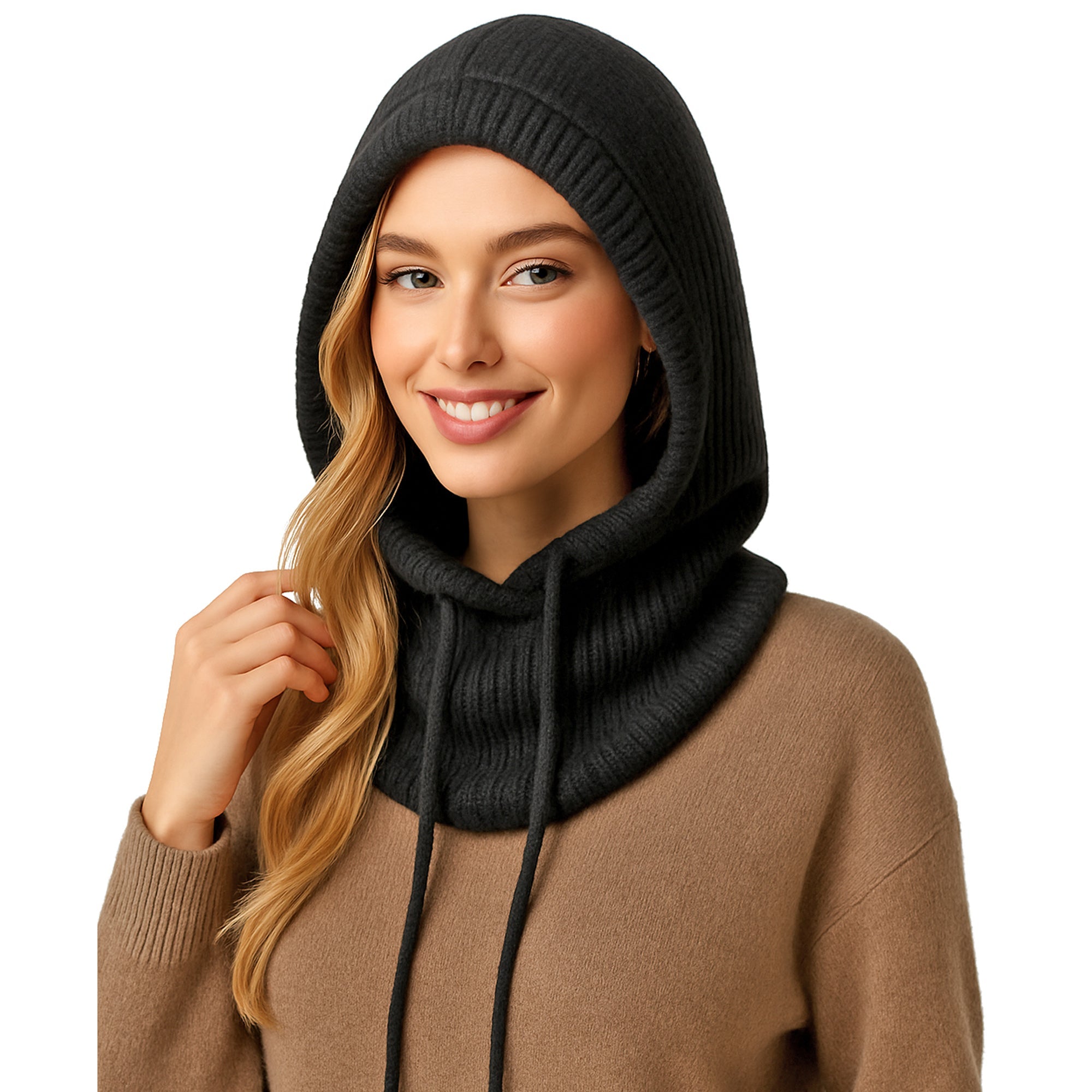 NOVA czarna damska czapka balaclava kaptur komin MORAMO