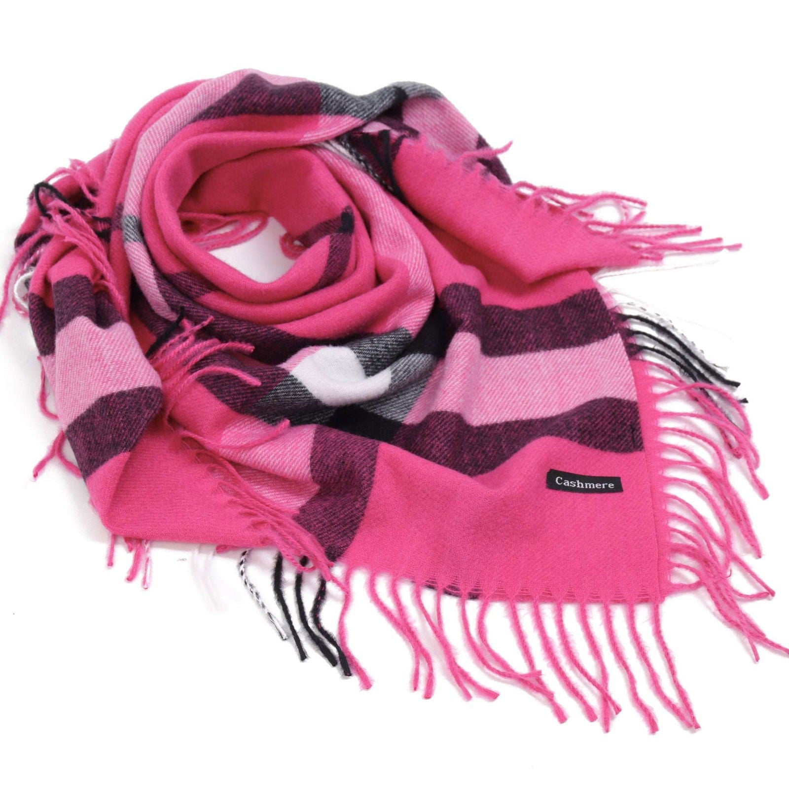 BERRY FUCHSIA różowo-czarna chusta damska z wiskozy MORAMO