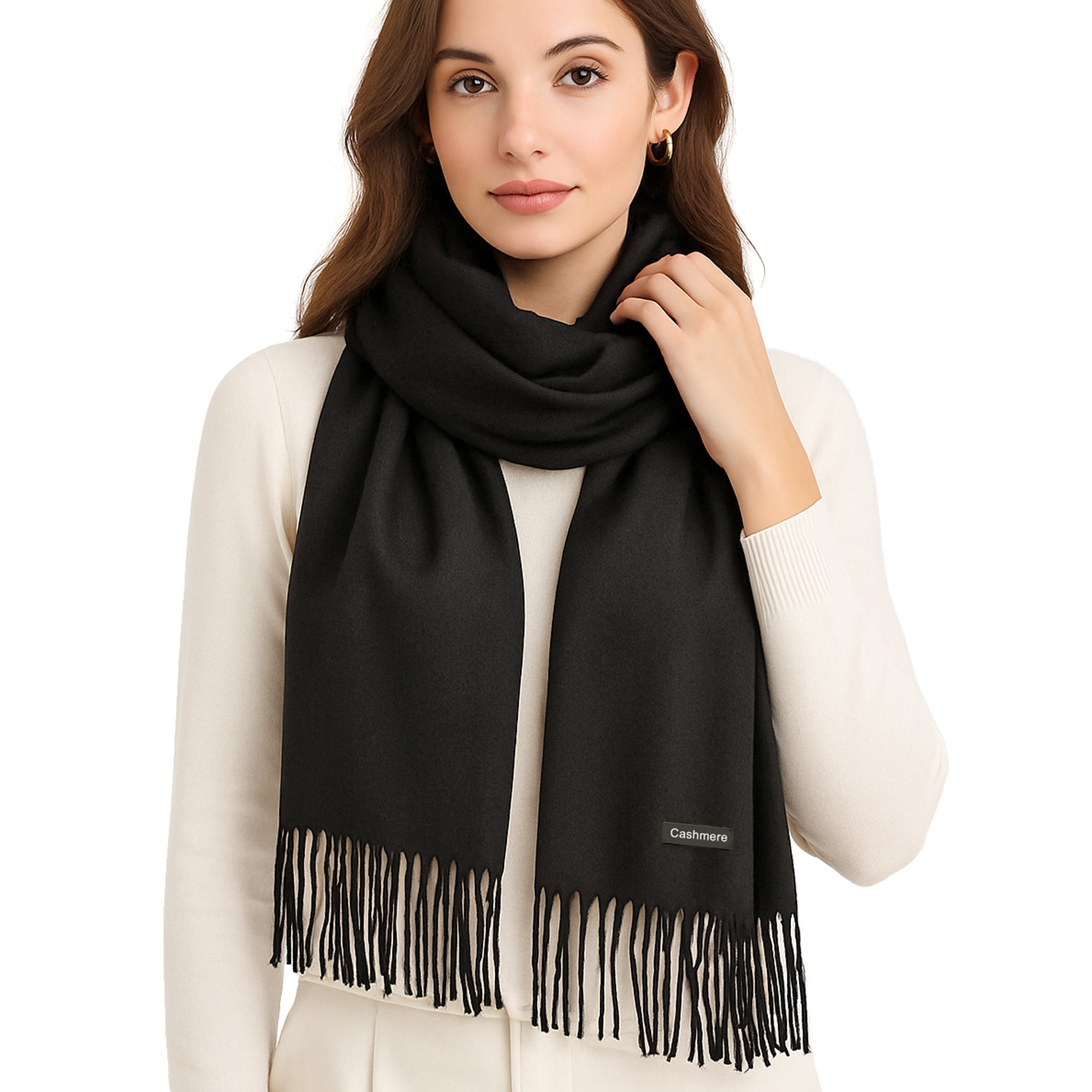 CLASSIC FRINGED czarny damski szal z bawełny MORAMO