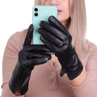 CLASSY HANDS czarne skórzane rękawiczki damskie ocieplane MORAMO