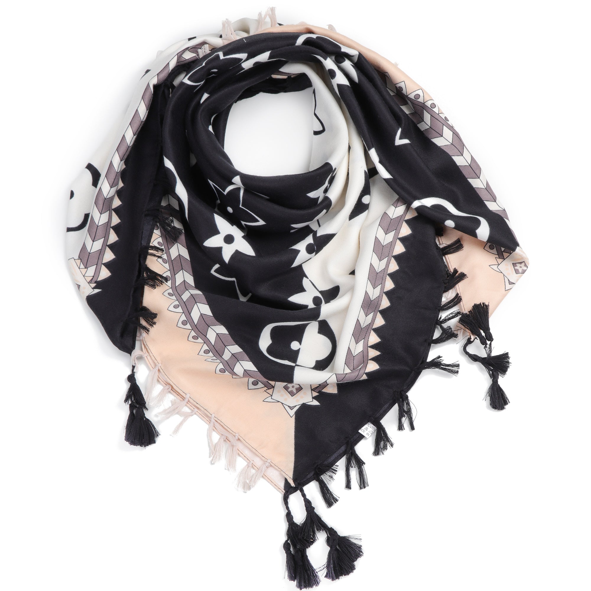 DREAMY czarna aztecka chusta damska z frędzlami MORAMO