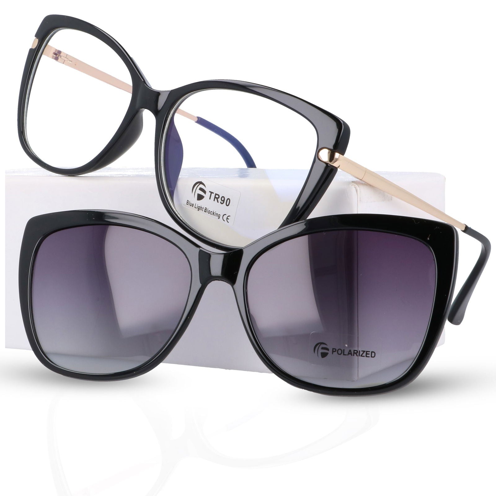 LUNA damskie okulary clipon kocie oczy zerówki MORAMO