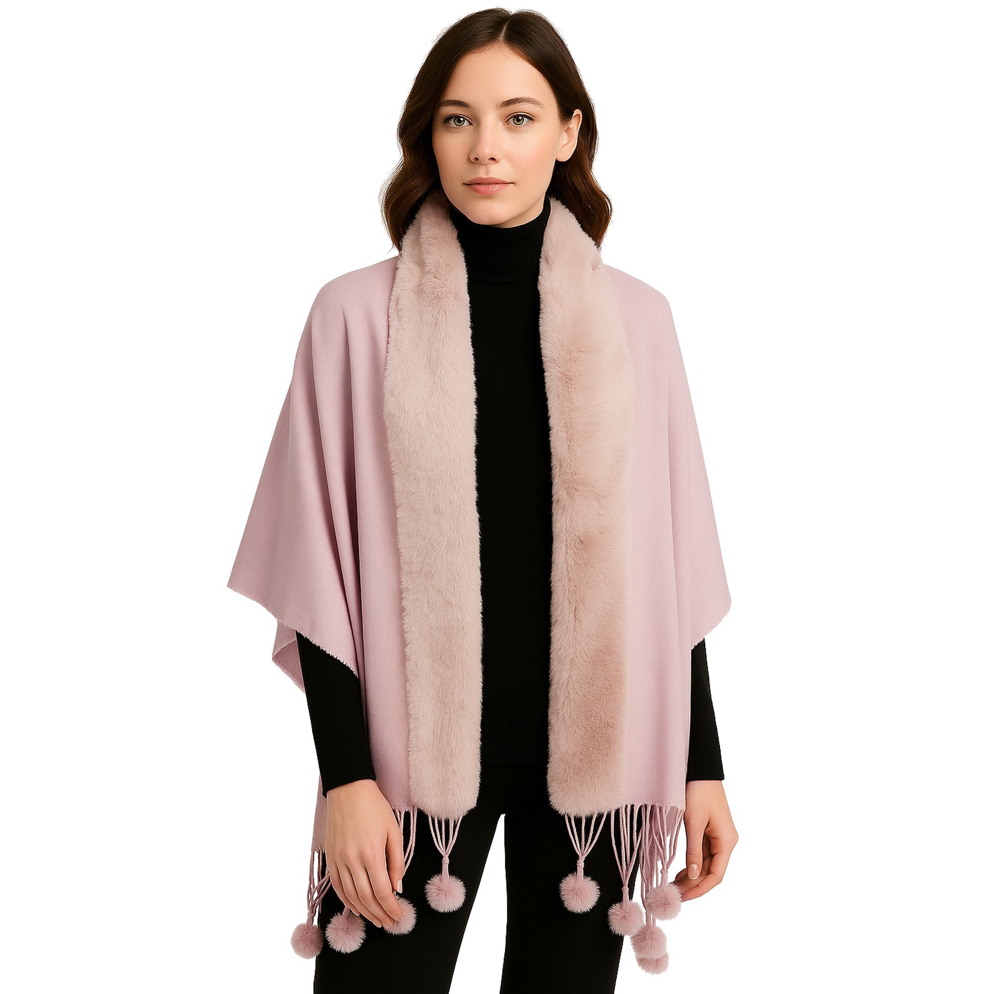 MILA beżowy szal bolerko wykończony futerkiem MORAMO