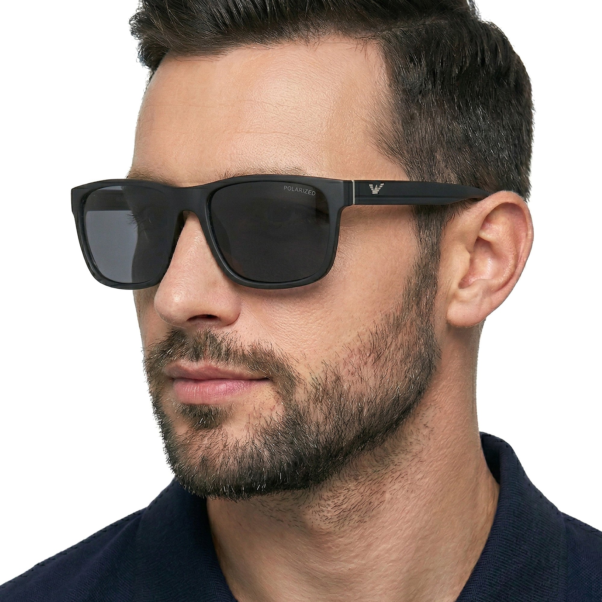 NERDY NOIR Kwadratowe polaryzacyjne okulary męskie czarne MORAMO