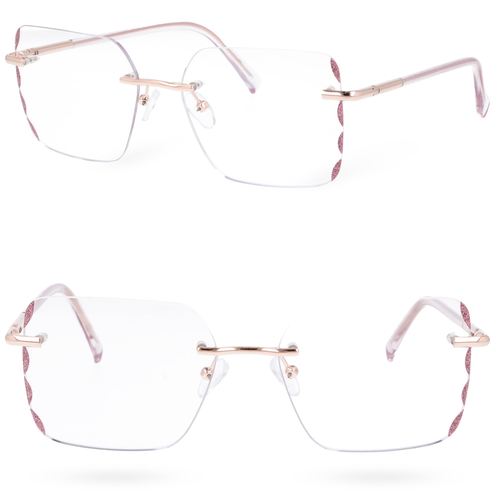ROSE okulary damskie różowe zerówki bezramkowe oversize MORAMO