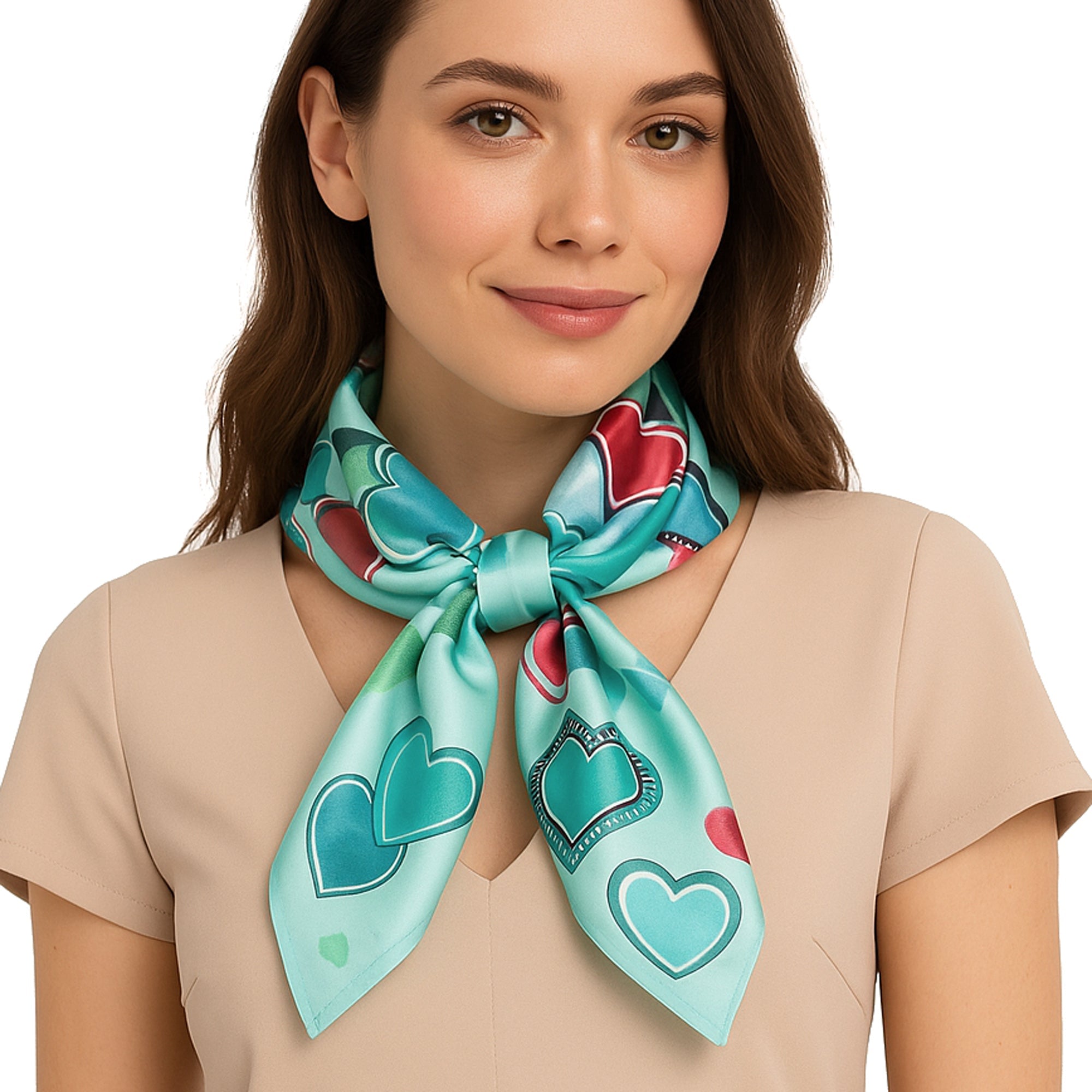 SATINE HEART zielona damska apaszka gawroszka 68x68 MORAMO