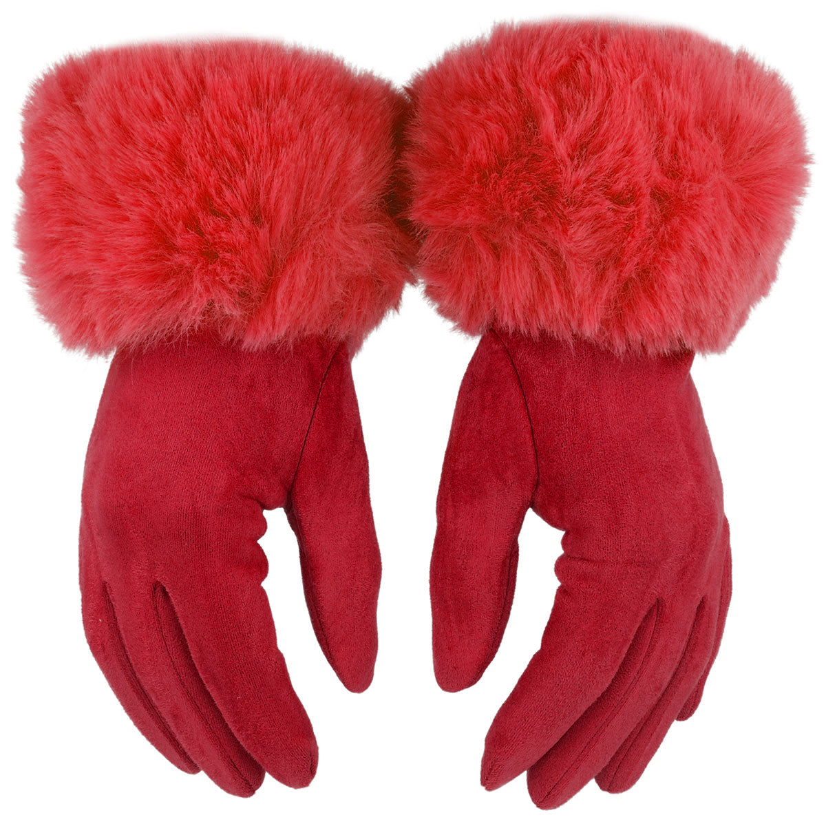 WINTER czerwone damskie rękawiczki dotykowe z futerkiem MORAMO